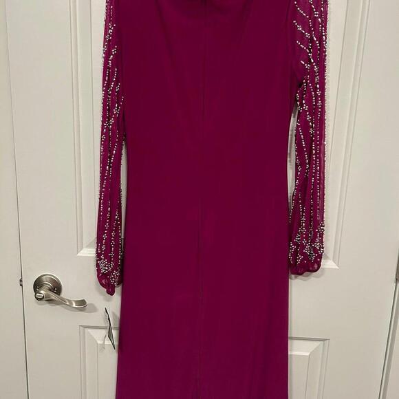 Marina Beaded Mesh Long Sleeve Side Drape Dress Size 8 - Picture 8 of 9